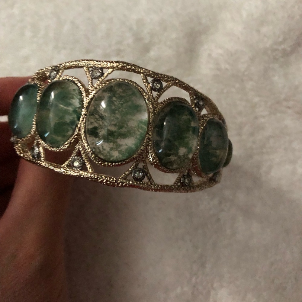 Alexis Bittar NWOT moss agate hinged bangle bracelet
